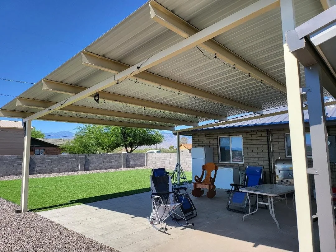 Finished residential awning from the patio